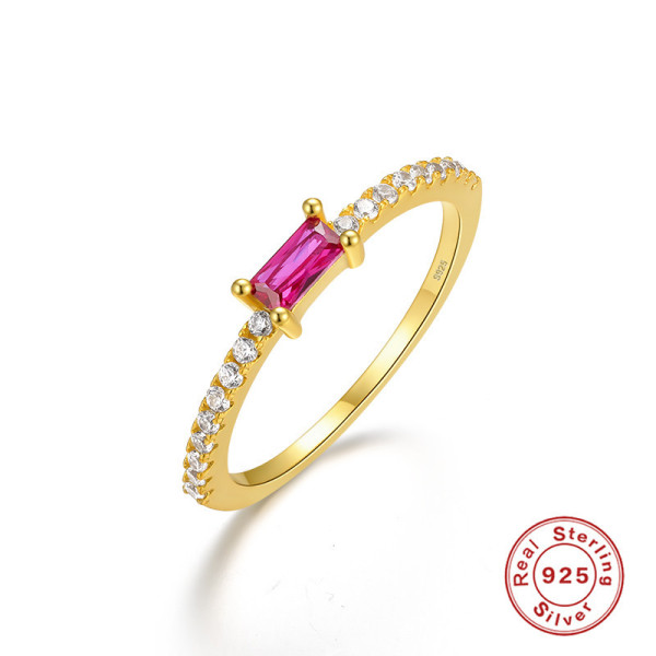 Gold-Plated Ruby Pavé Band Ring