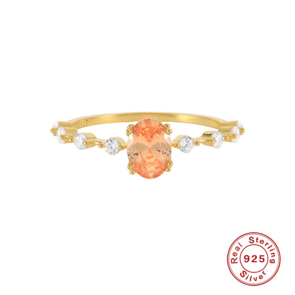 925 Silver Gold-Plated Orange Gemstone Ring