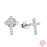 925 Silver Pavé Cross Stud Earrings