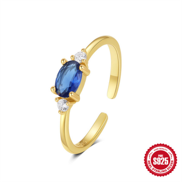 Gold-Plated Blue Sapphire Open Band Ring