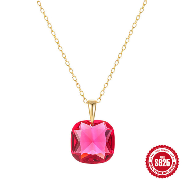 925 Silver Red Crystal Pendant Necklace