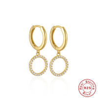 Gold Pavé Circle Drop Huggie Earrings