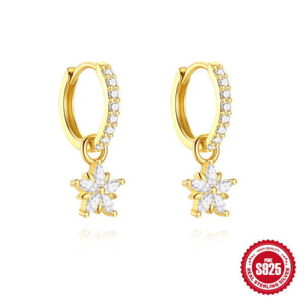 Gold-Plated Floral Cubic Zirconia Huggie Earrings