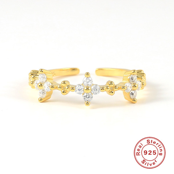 Gold-Tone Geometric Cubic Zirconia Band Ring