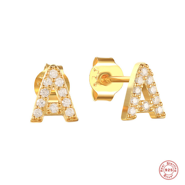 Gold-Plated Pavé Initial 'A' Stud Earrings