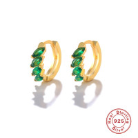 Gold-Plated Emerald Huggie Earrings