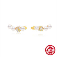 Gold Freshwater Pearl Pavé Climber Earrings