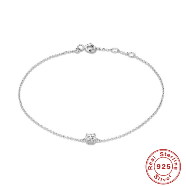 Sterling Silver Minimalist Chain Bracelet with CZ