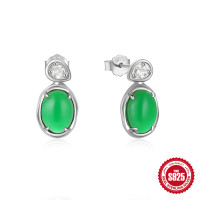 Sterling Silver Green Jade Stud Earrings