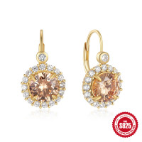 Gold-Finish Halo Drop Earrings with CZ