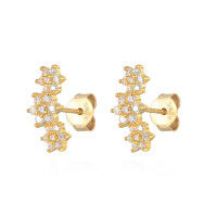 Gold Floral Cubic Zirconia Climber Earrings