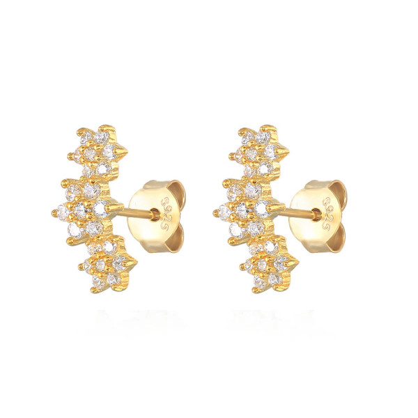 Gold Floral Cubic Zirconia Climber Earrings