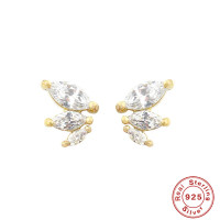 925 Silver Gold Prong Crystal Stud Earrings
