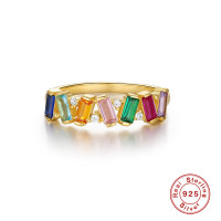 925 Silver Multicolor Geometric Band Ring