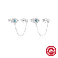 925 Silver Evil Eye Chain Earrings