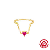 Gold-Plated Heart Chain Sterling Silver Ring