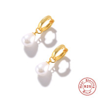 Gold-Plated Pearl Drop Huggie Earrings