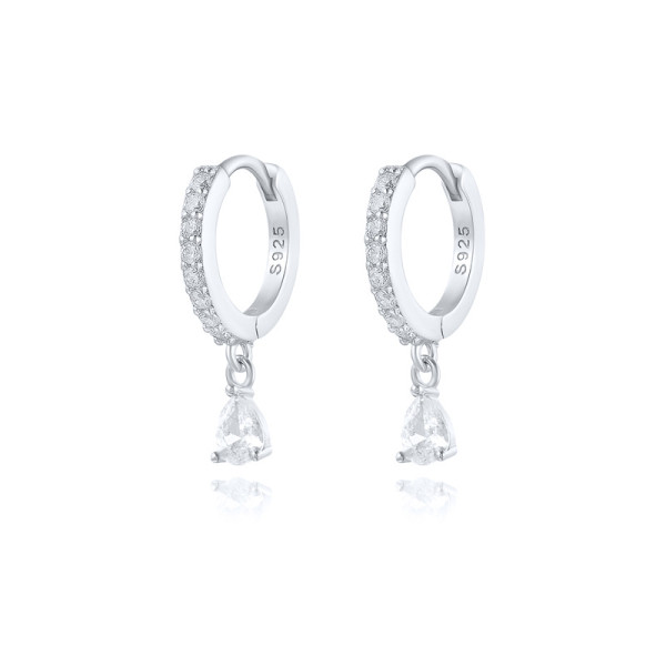 925 Silver Pavé Crystal Drop Huggie Earrings