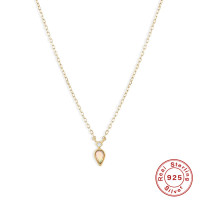 Gold Bezel Teardrop Pendant Necklace