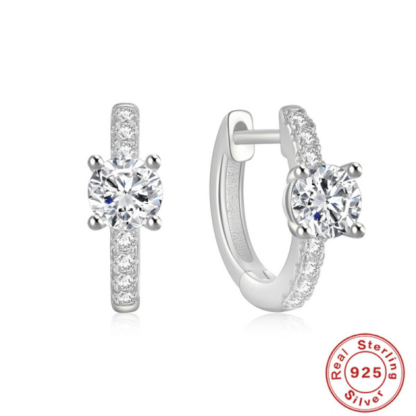 925 Silver Prong-Set CZ Huggie Earrings