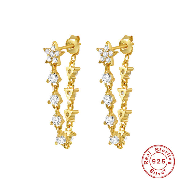 Gold Star Motif Hoop Earrings with Cubic Zirconia