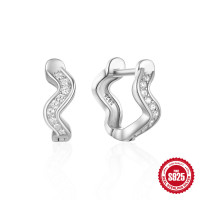 925 Silver Pavé Wave Huggie Earrings