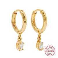 Gold-Plated Hammered Huggie Earrings with CZ Drop