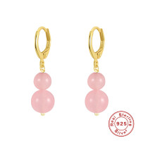 Gold-Tone Pink Bead Drop Earrings