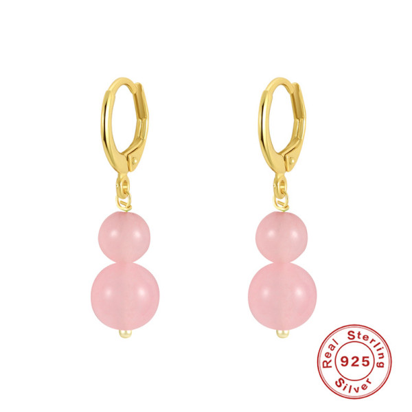 Gold-Tone Pink Bead Drop Earrings
