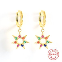 925 Silver Gold Star Charm Hoop Earrings