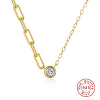 Gold-Yellow Link Chain Necklace with Bezel-Set CZ