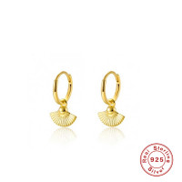 Gold-Plated Fan Charm Huggie Earrings