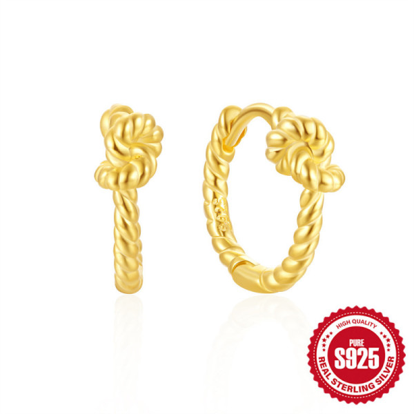925 Silver Gold-Plated Twisted Hoop Earrings