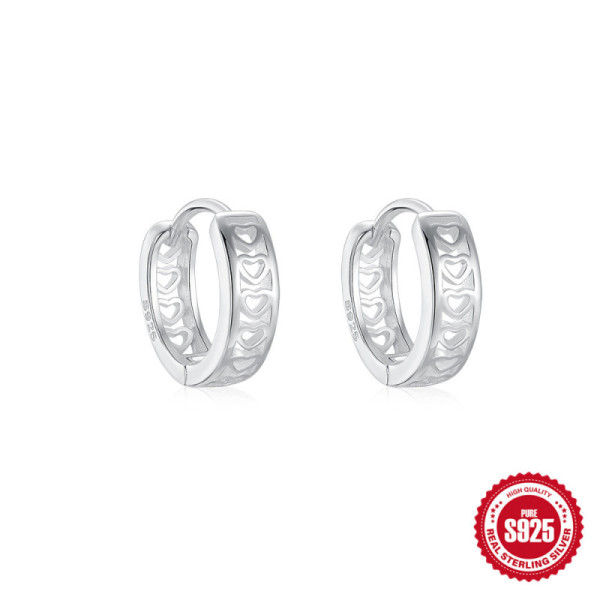 925 Silver Heart Motif Small Hoop Earrings