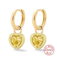 Gold Huggie Earrings with Yellow Heart Stones