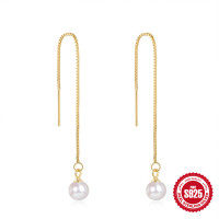 Gold-Finish Pearl Drop Threader Earrings