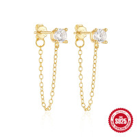 Gold Threader Earrings with Cubic Zirconia