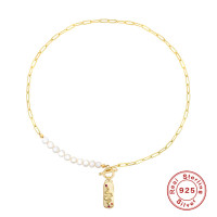 925 Silver Snake Motif Pearl Pendant Necklace