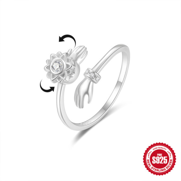 925 Silver Floral Motif Adjustable Ring