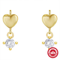 Gold-Finish Heart Drop Earrings with CZ