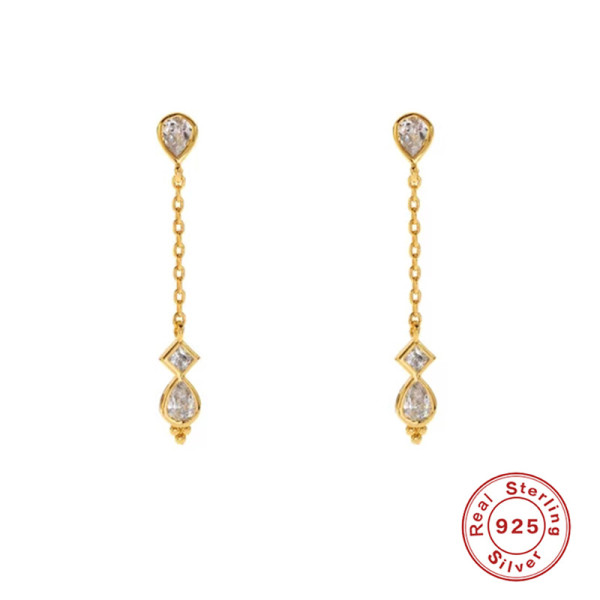 925 Silver Gold-Tone Crystal Drop Earrings