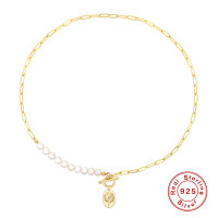 Gold Chain Necklace with Pearls and Floral Charm