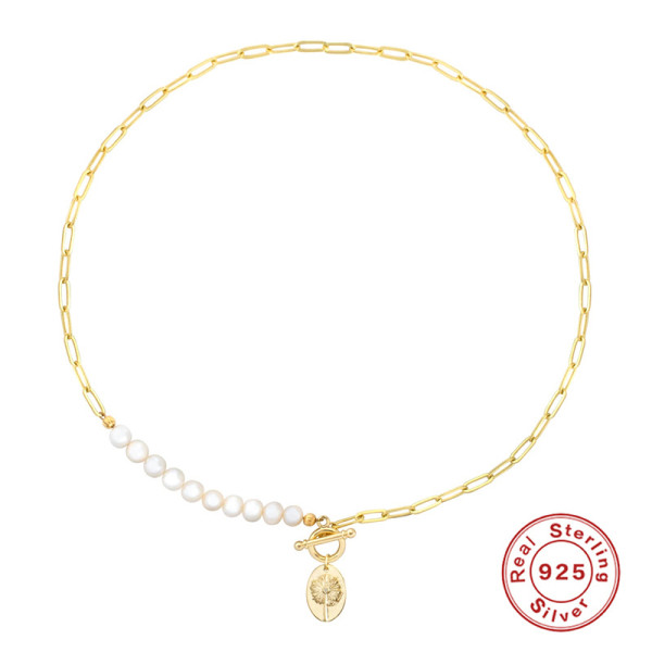 Gold Chain Necklace with Pearls and Floral Charm