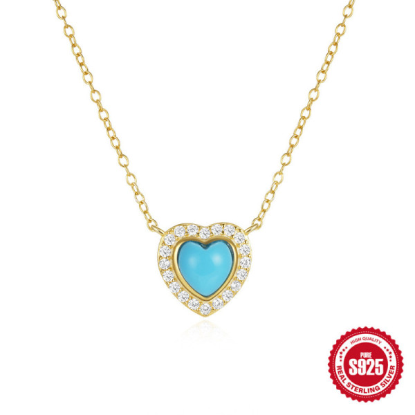 Gold-Plated Heart Turquoise Halo Pendant Necklace