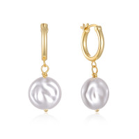 Gold-Plated Baroque Pearl Hoop Earrings