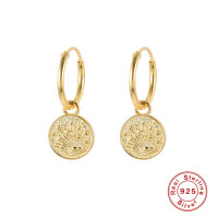 Gold-Plated Coin Charm Hoop Earrings