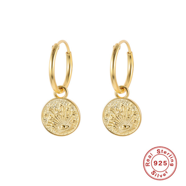 Gold-Plated Coin Charm Hoop Earrings