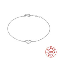 925 Silver Minimalist Heart Chain Bracelet