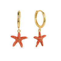 Gold Hoop Earrings with Enamel Starfish Charms