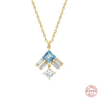 Gold & Blue Topaz Geometric Pendant Necklace